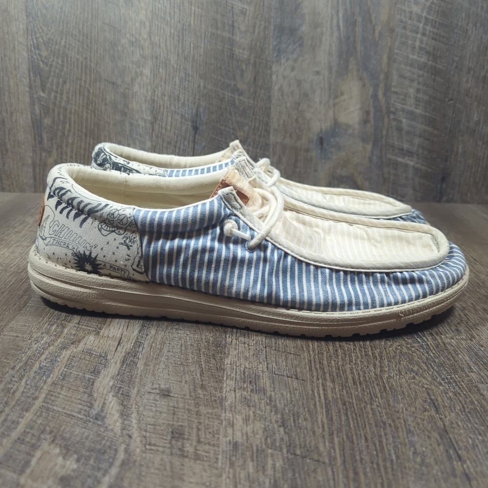 Hey Dude Wally Funk Lee Mens Sz 14 Blue Multi Slip On Canvas Lightweight Casual - Picture 2 of 15